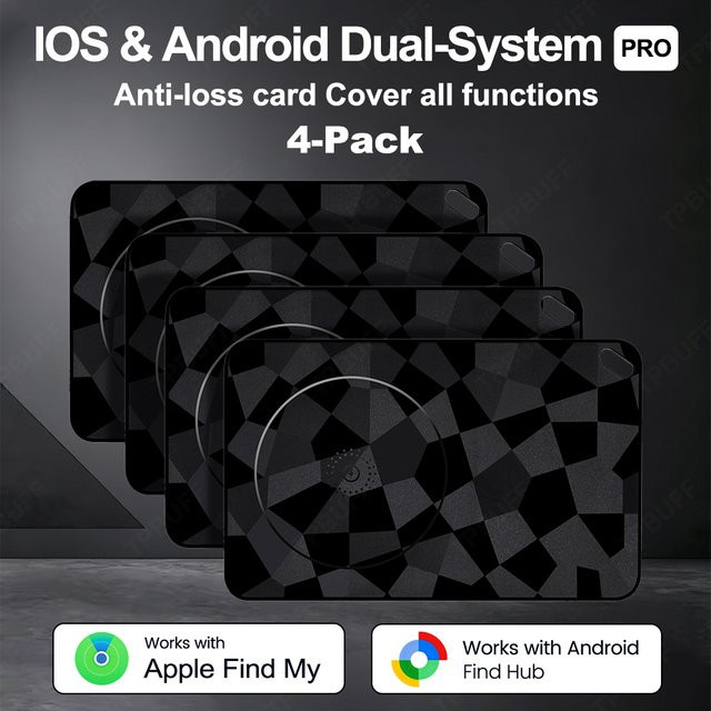 4er-Pack TPBUFF Smart Wallet Tracker Wiederaufladbarer Dual-System-Gegenstandfinder Kompatibel mit Google Find My sowie iOS und Android in Schwarz - Bild 1