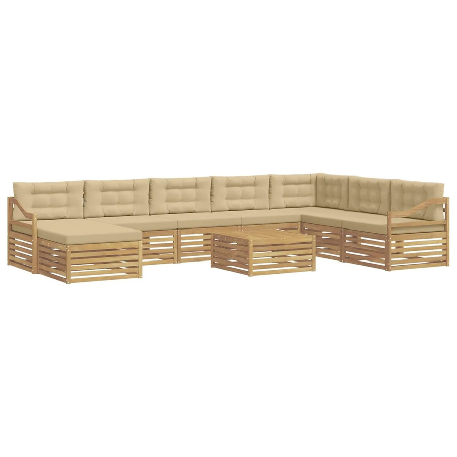 vidaXL Outdoor-Sofagarnitur 9-teilig aus Akazienholz mit Kissen in Weiß, Beige und Braun - Bild 2
