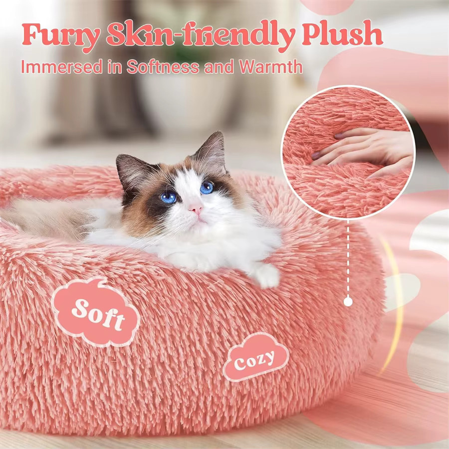 COOYOMOO Donut-Tierbett aus Kunstfell in Grün für Katzen und kleine bis mittelgroße Hunde, Durchmesser: 40 cm - Bild 2