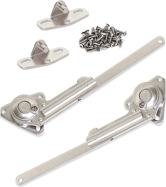 Emuca Set Klappenstütze und Klappenhalter NSDX für 20 bis 70 kg, Farbe Silber, Material Stahl und Zamak vernickelt - Bild 1