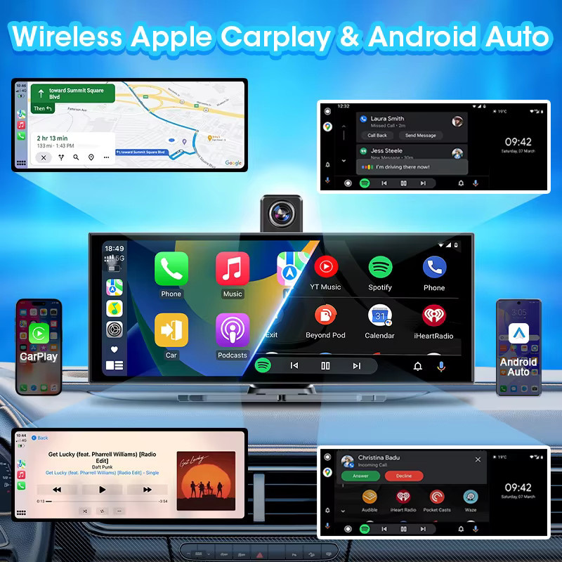 JMCQ 4K UHD Dashcam mit 11,26 Zoll Display, Wireless CarPlay und Android Auto, GPS und Bluetooth, Schwarz - Bild 3
