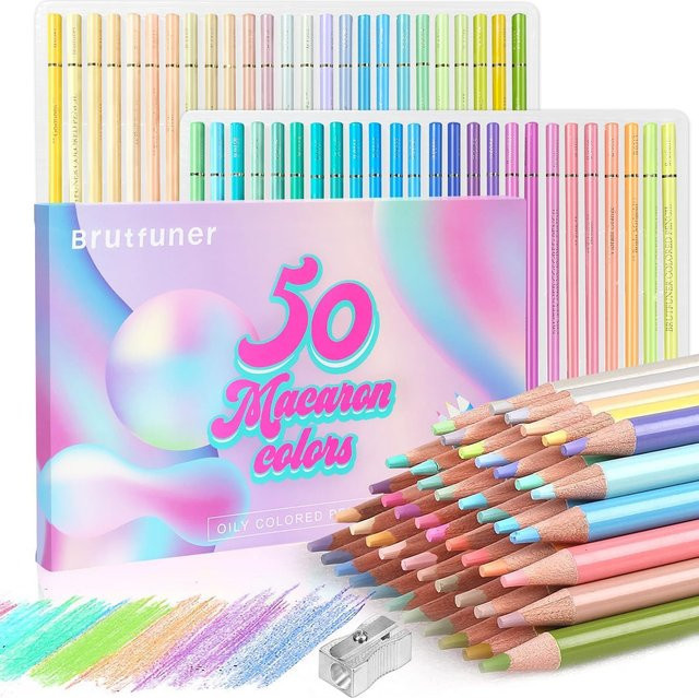 Roleness Buntstift-Set mit 50 Macaron-Farben für Kinder und Malbücher, Ölbasierte Farbstifte in Mehrfarbig, inklusive Anspitzer - Bild 1