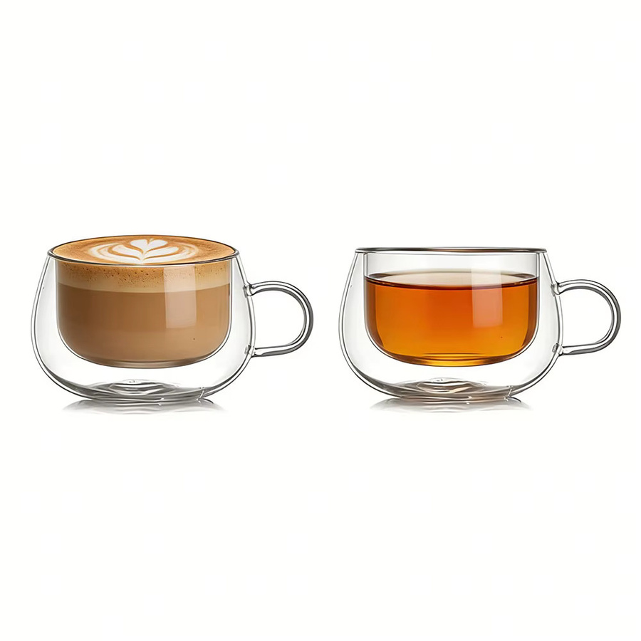 YWDL Doppelwandige Glastasse mit Henkel aus transparentem Hochborosilikatglas, hitzebeständige Kaffee- und Teetasse, 100 ml - Bild 6