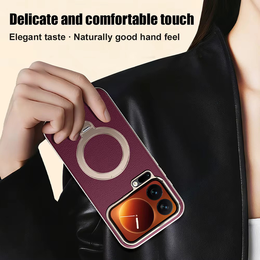 Stoßfeste TPU-Ledertasche mit 360-Grad-drehbarer Halterung für Xiaomi 17 Pro Max, 17 Pro und 17 in Orange - Bild 3