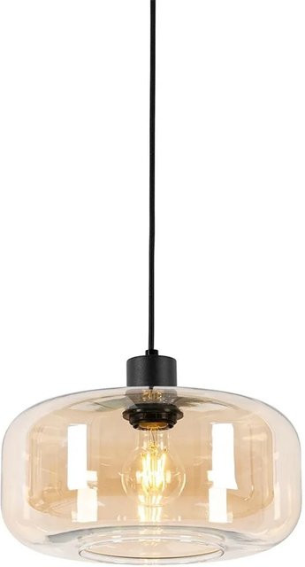 QAZQA Art Deco Hängelampe aus Stahl in Schwarz mit Bernsteinglas und E27 Fassung - Bild 1