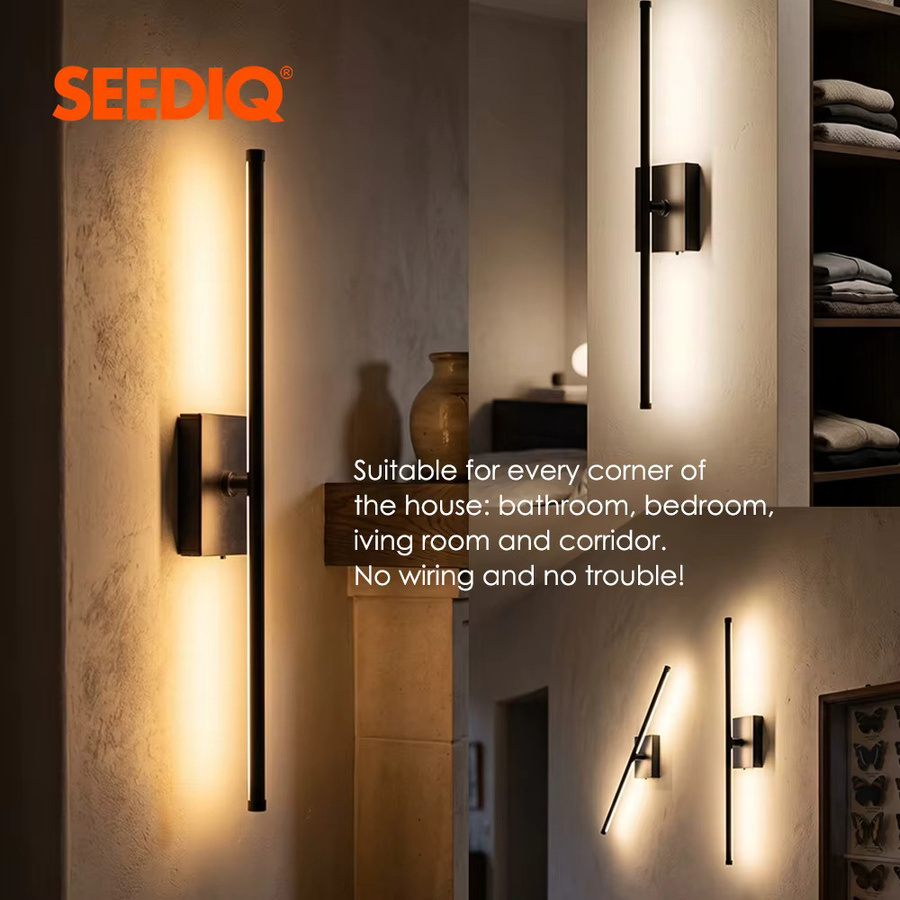 Seediq LED-Wandleuchte Schwarz, kabellose runde Wandlampe mit 360° Rundumbeleuchtung und wiederaufladbarem Akku - Bild 2