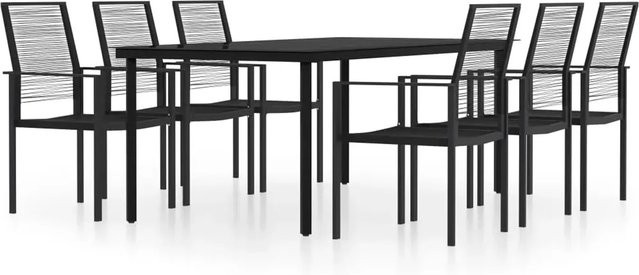 vidaXL 7-teilige Garten-Essgruppe in Schwarz aus Stahl, Glas und PVC-Hohlrattan - Bild 1