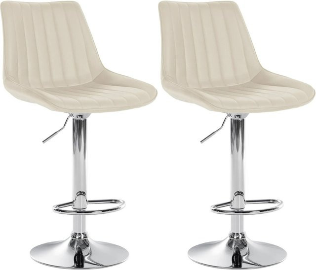 DELUKE Barhocker RIO 2er Set in Creme aus Kunstleder mit Lehne und Chromgestell - Bild 1
