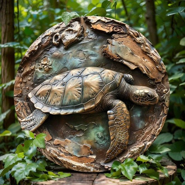Potdemiel Wandkunst-Dekoration aus Metall mit Meeresschildkröte im Art-Deco-Stil, rundes Hängeschild in Multicolour, Durchmesser: 20 cm - Bild 1