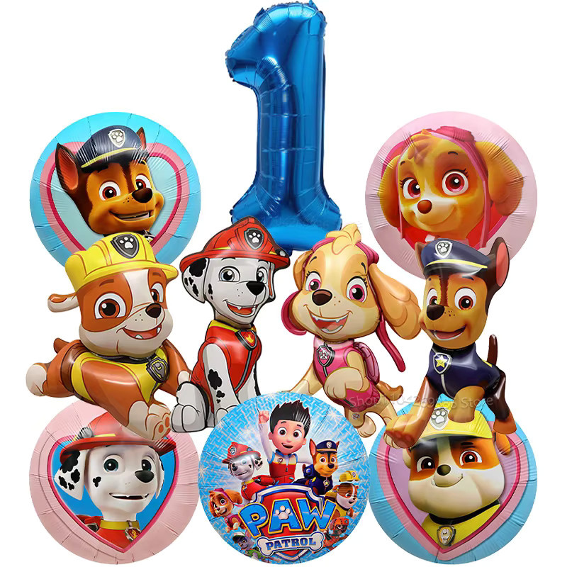 10-teiliges Paw Patrol Ballon-Set mit Hunde-Folienballons und Zahlenballons in Blau und Rosa für Kindergeburtstage, Durchmesser: 81,28 cm - Bild 3
