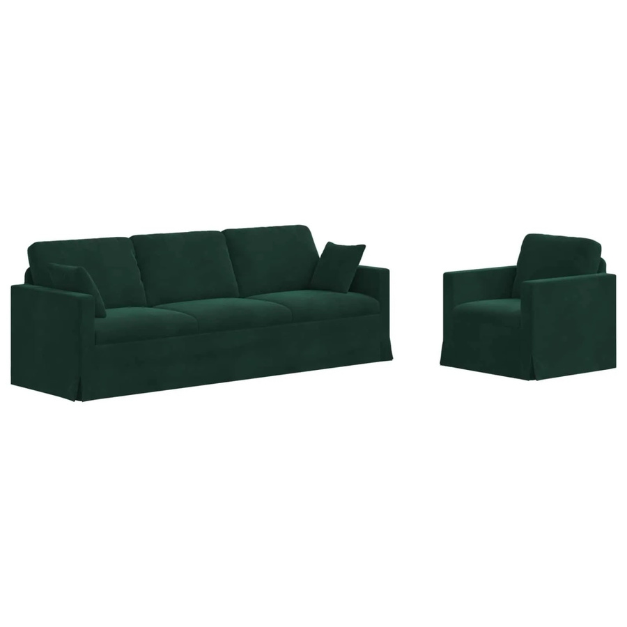 vidaXL Sofa Set 2er Set aus Samt in Dunkelgrün mit Metallrahmen B/T/H: 228 x 78 x 80 cm - Bild 2