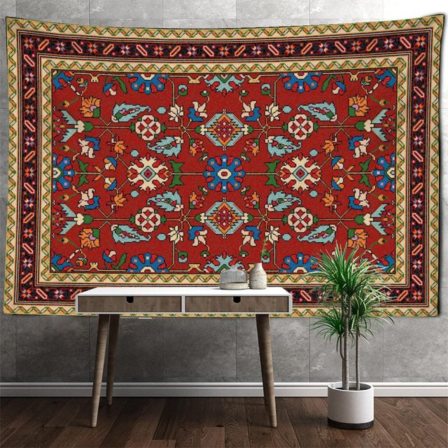 Super Six Retro Mandala Wandteppich im Boho-Stil mit geometrischen Blumenmotiven, Rot, Breite: 230 cm, Höhe: 150 cm - Bild 1
