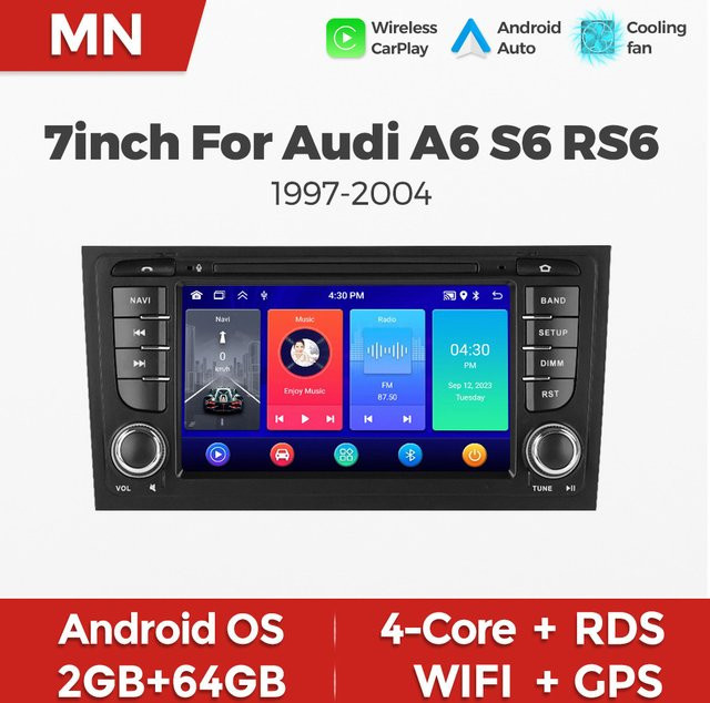 NAVIFANS Android 15 Autoradio mit 64G Speicher für Audi A6 S6 RS6 Allroad C5 1997-2004 in Schwarz mit Carplay und intelligentem Multimedia-Audiosystem - Bild 1