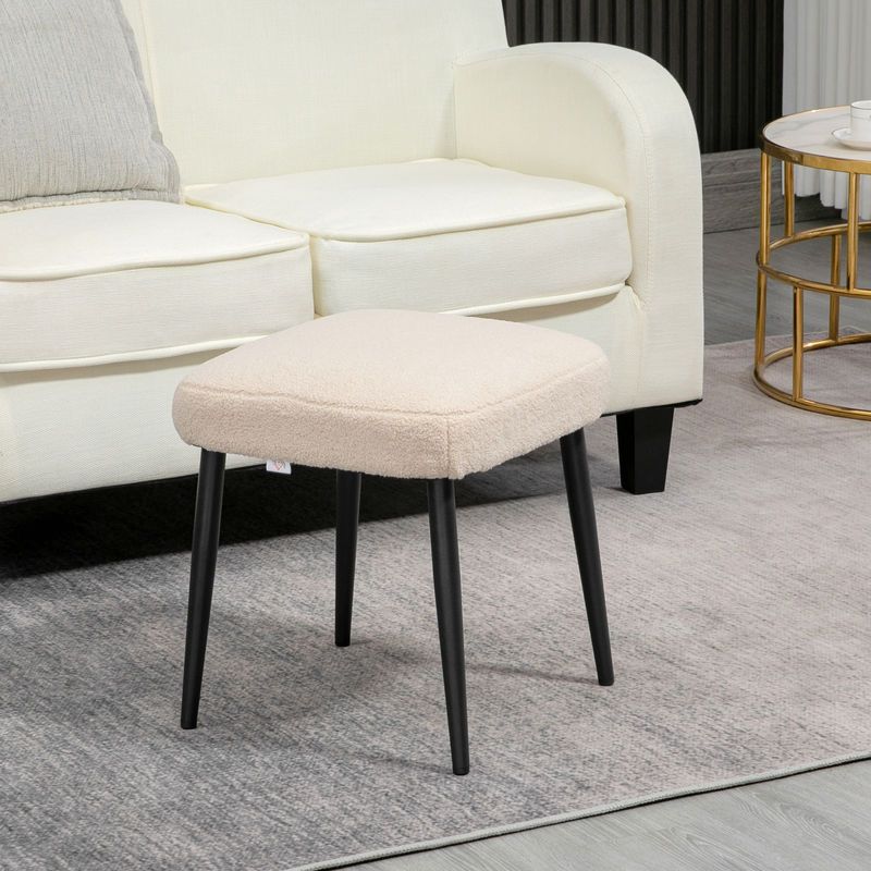 HOMCOM Fußhocker quadratischer Sitzhocker in Kaschmir-Optik mit Stahlbeinen, Beige, B/T/H: 42 x 42 x 47 cm - Bild 2