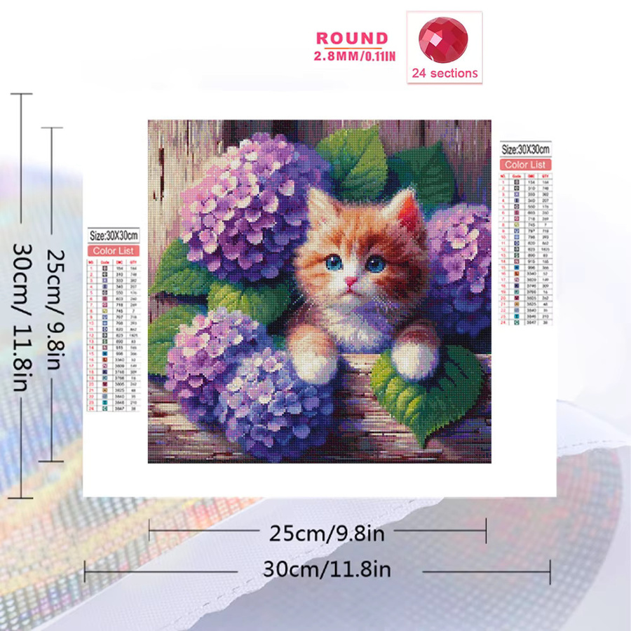 Momoart 5D DIY Diamantmalerei Katze und Hortensie als Wandkunst in Mehrfarbig - Bild 2