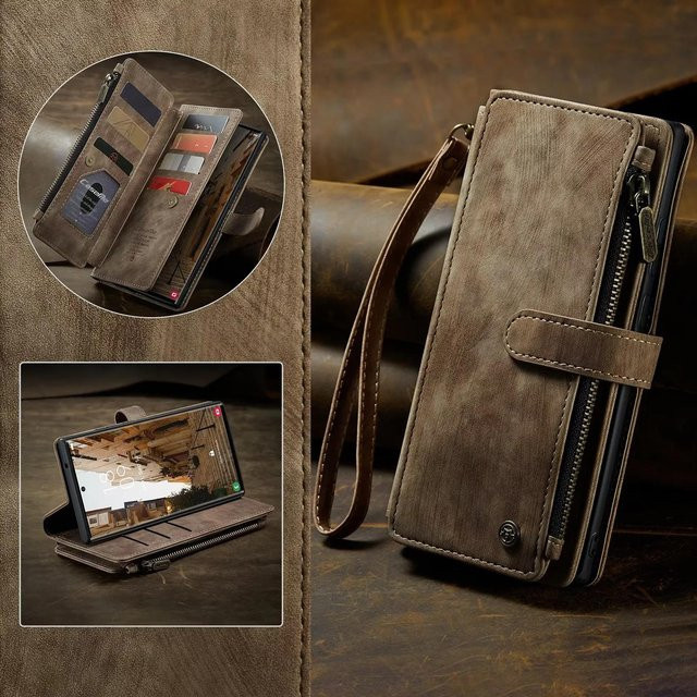 Leder Handyhülle Flip Etui mit Geldbörsenfunktion für Samsung Galaxy S25 S24 S23 S22 S21 S20 Ultra Plus FE Note20 A16 A56 A17 A37 A57 in Braun - Bild 1