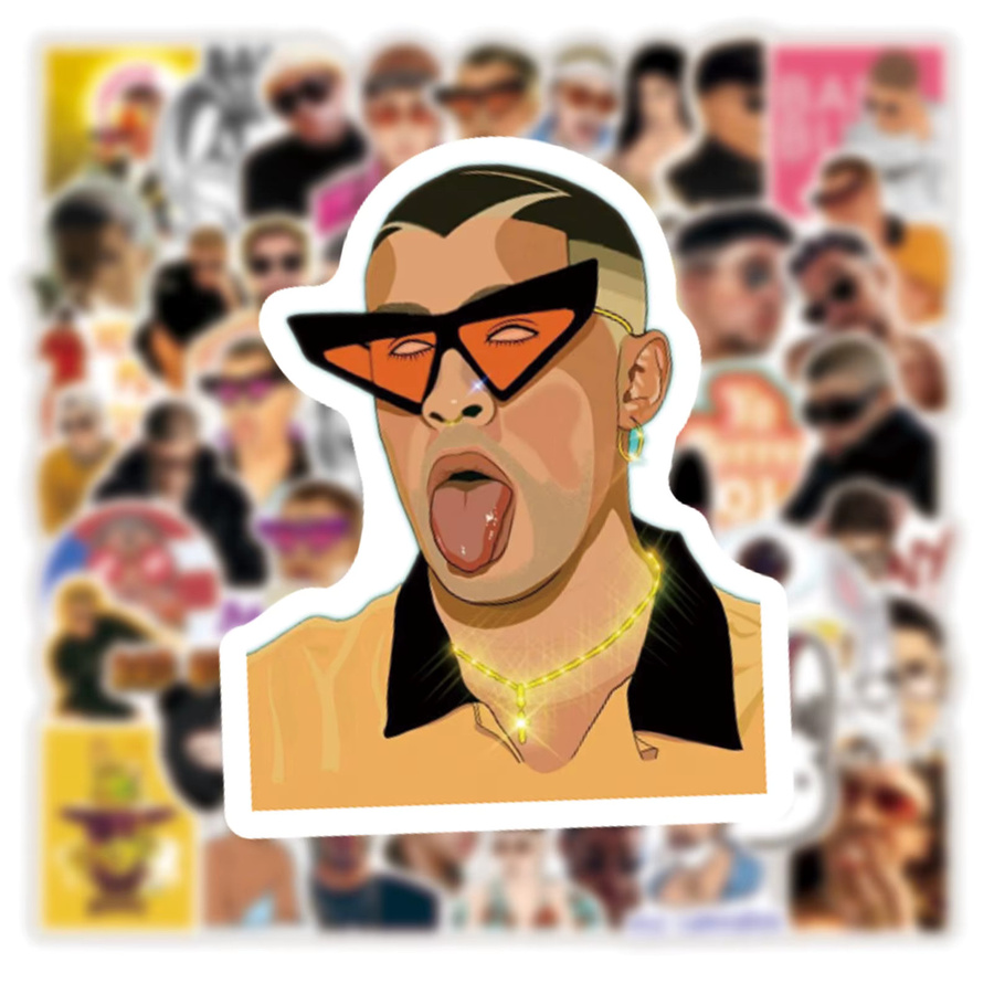 50 Stück Bad Bunny Sticker Set, Wasserdichte Rapper Aufkleber in Multicolor für Laptop, Handy und Reisegepäck - Bild 3
