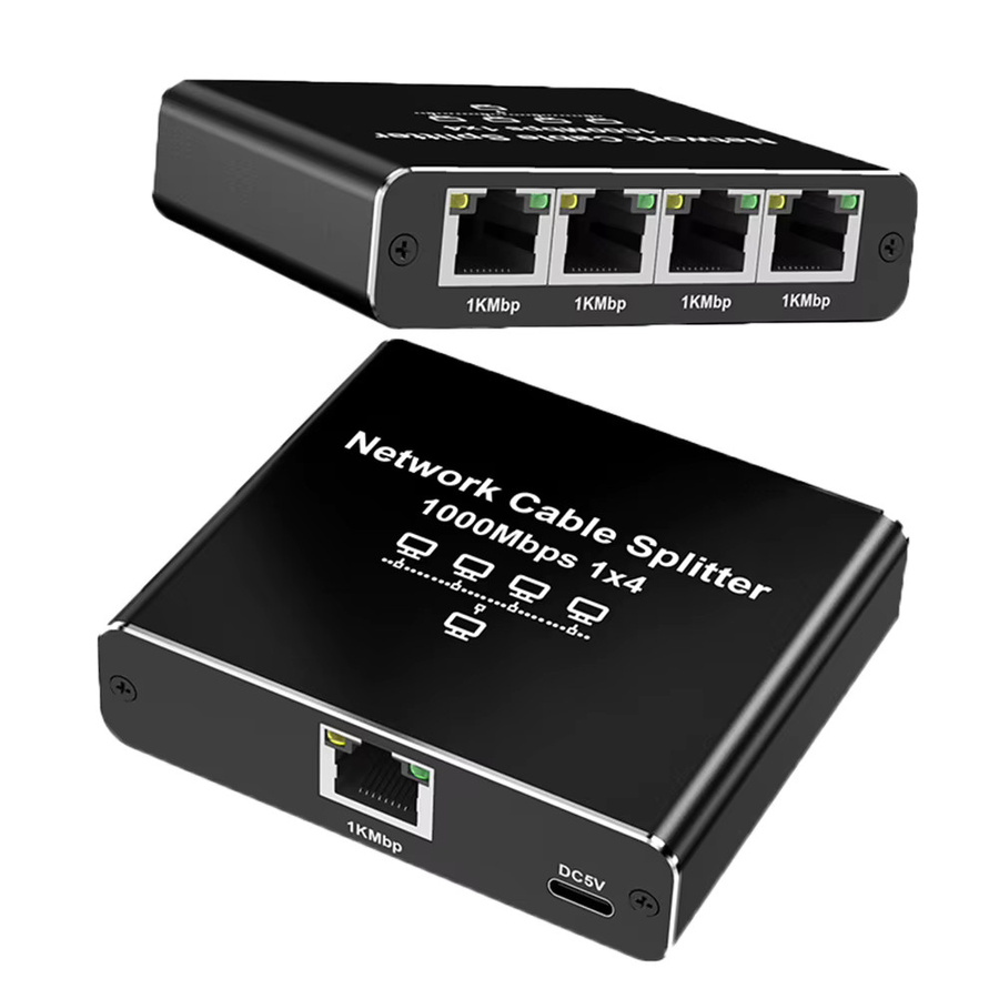 MZX Gigabit Netzwerk Hub 1 in 4 Ethernet Splitter RJ45 LAN Adapter 1000 Mbit/s Schwarz - Bild 5