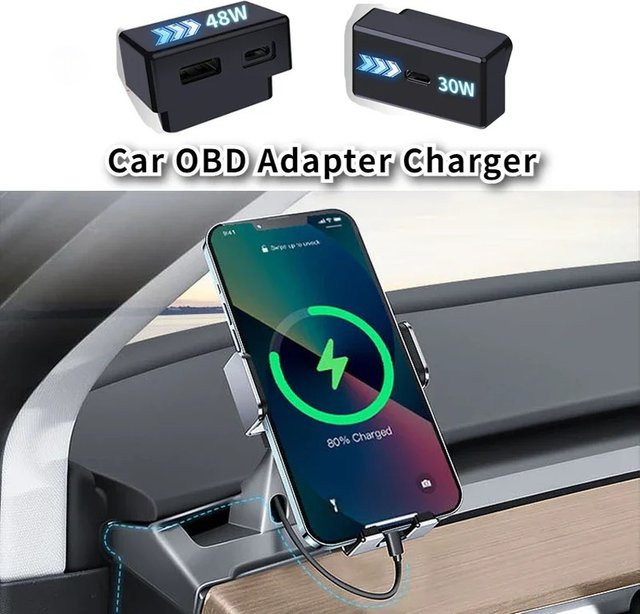 YouGallop Universelle Versteckte OBD-Ladestation mit USB-C PD30W Schnellladegerät für Tesla Model Y/3/X/S, Schwarz - Bild 1