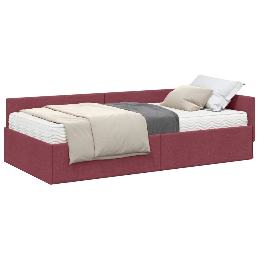 vidaXL Eckbettgestell mit Matratze, 2-teiliges Set, Rot, Stoff - Bild 2