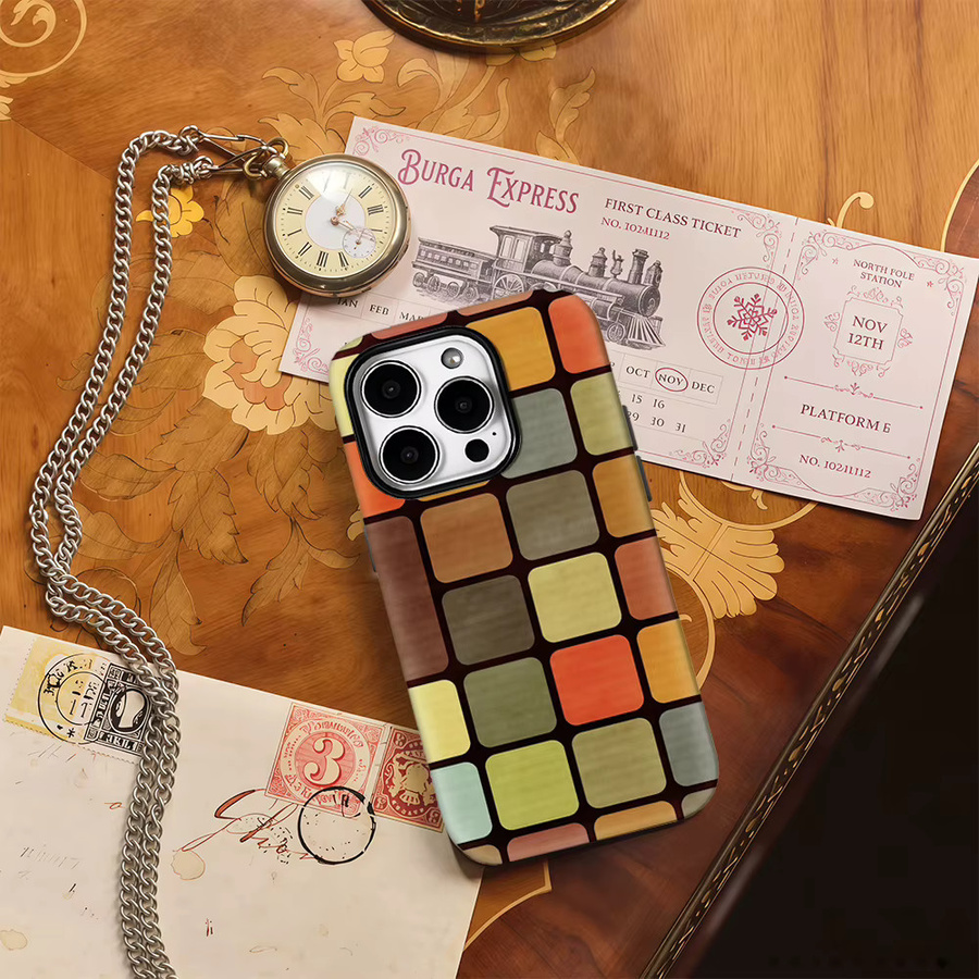 Potdemiel iPhone Hülle mit Farbblock-Mosaik-Retro-Design in Multicolour für iPhone 17 Pro Max bis iPhone 11 mit doppelschichtiger Rückseite - Bild 4