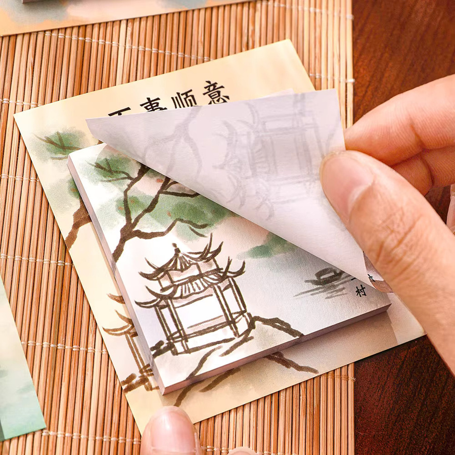 Haftnotizen im chinesischen Stil mit Landschaftsmotiven, abnehmbare Notizblöcke für Studenten, Mehrfarbig, 30/120 Blatt - Bild 4