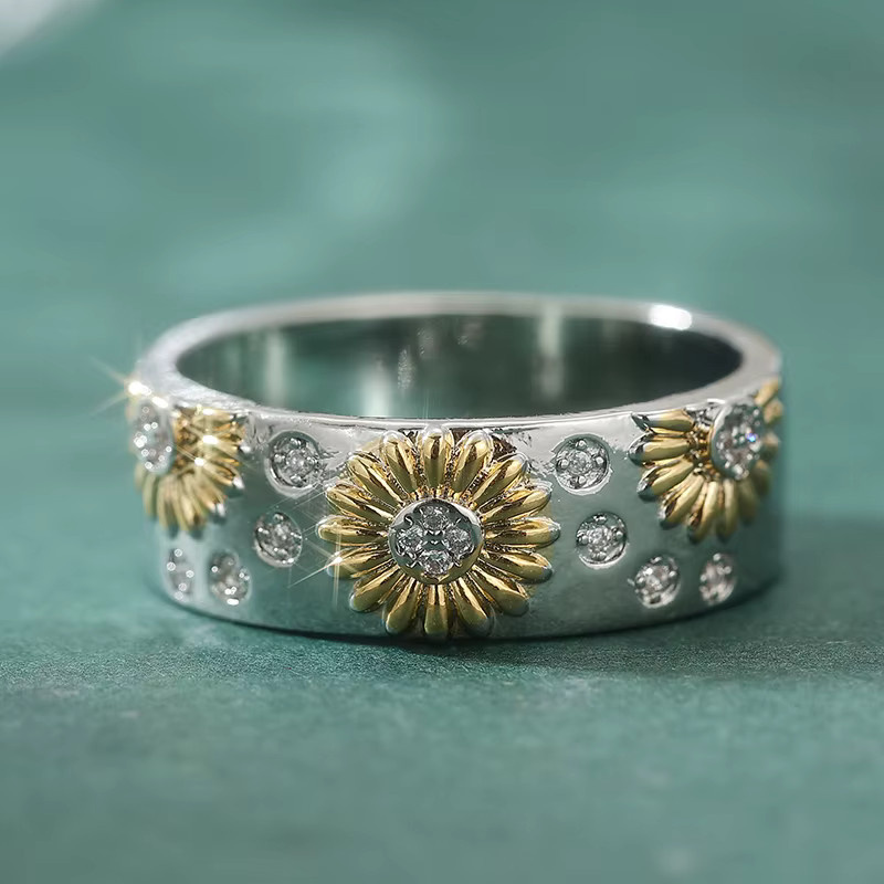 YoYo Ring, Sonnenblumenmuster, Bicolor, Damen, Zirkonia - Bild 3