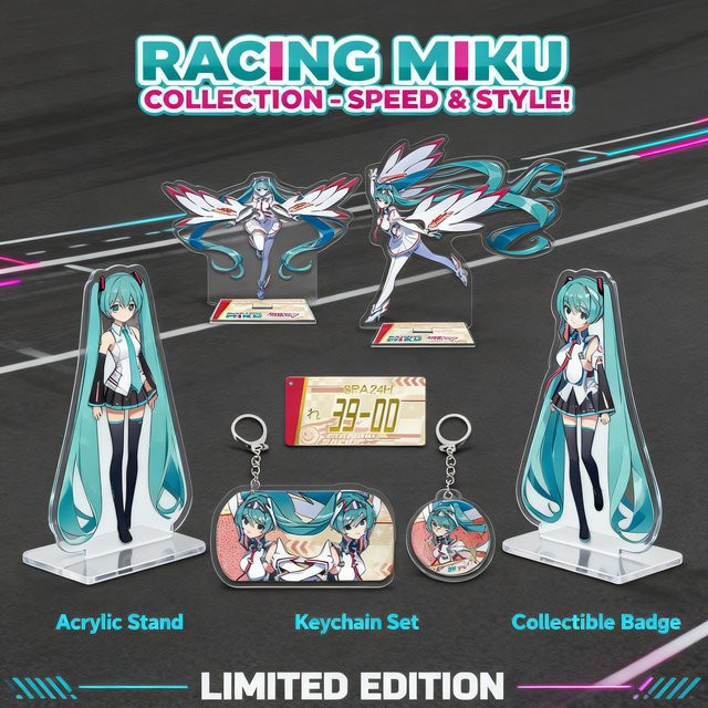 Bandai Racing Miku Acryl-Ständer Schlüsselanhänger Anstecknadel Set - Bild 1