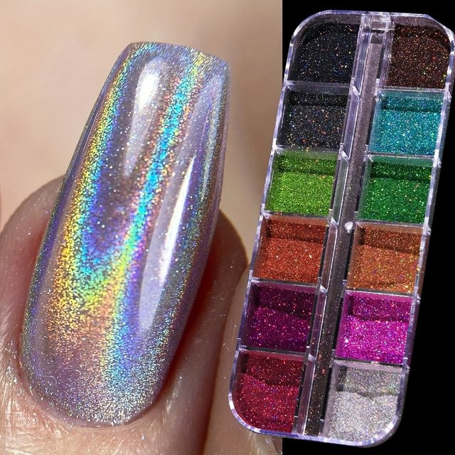 Misscheering Nagelglitter Pulver Set, Holographisch, Silber, Schwarz, Rosa, Chrom - Bild 1