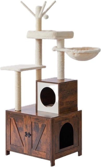 Relaxdays Kratzbaum aus MDF in Weiß mit integriertem Katzenklo-Schrank und Spielzeug, H x B x T: 150 x 60 x 49 cm - Bild 1