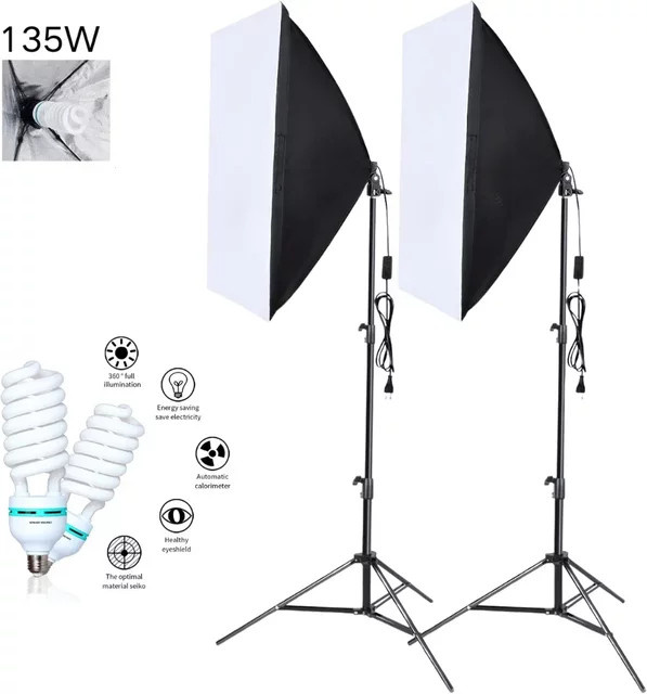SH Fotografie-Softbox-Beleuchtungsset mit E27-Sockel in Schwarz, professionelles Dauerlichtsystem für dein Fotostudio, B/H: 50 x 70 cm - Bild 1