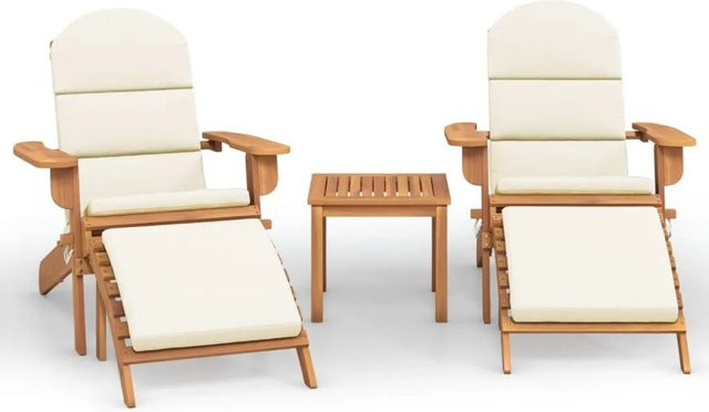 vidaXL 3-teiliges Garten-Lounge-Set Adirondack im Adirondack-Stil aus Akazien-Massivholz in Weiß/Beige - Bild 1