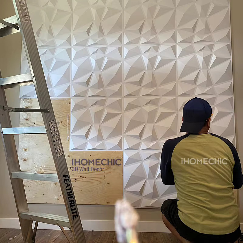iHOMECHIC 3D-Wandpaneel in Weiß mit geometrischem Design für moderne Wandgestaltung und Renovierung - Bild 2