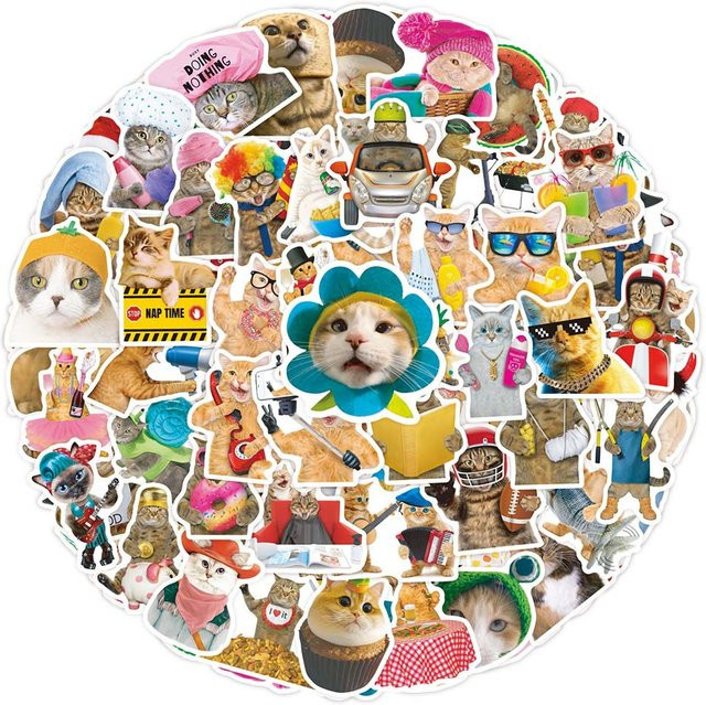 50 Stück Kawaii Meme Katzen Aufkleber in Multicolour für Telefon, Laptop und Gepäck von BulingBulingStickers Shop - Bild 1
