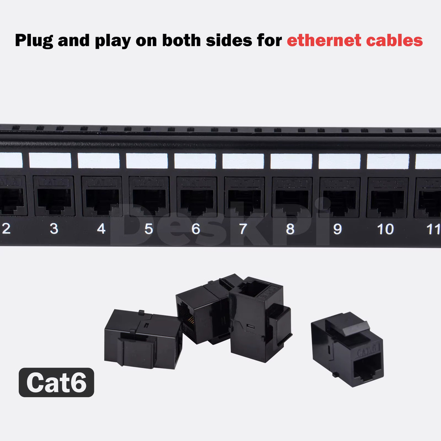 DeskPi Rackmate 12-Port CAT6 Keystone Patchpanel, 10 Zoll 1U Netzwerk-Patchpanel mit Kabelmanagement, Schwarz - Bild 3