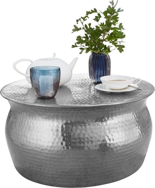 Wohnling Couchtisch in Silber mit glänzendem Aluminium-Finish im orientalischen Design, B/H/T: 60 x 30 x 60 cm - Bild 1