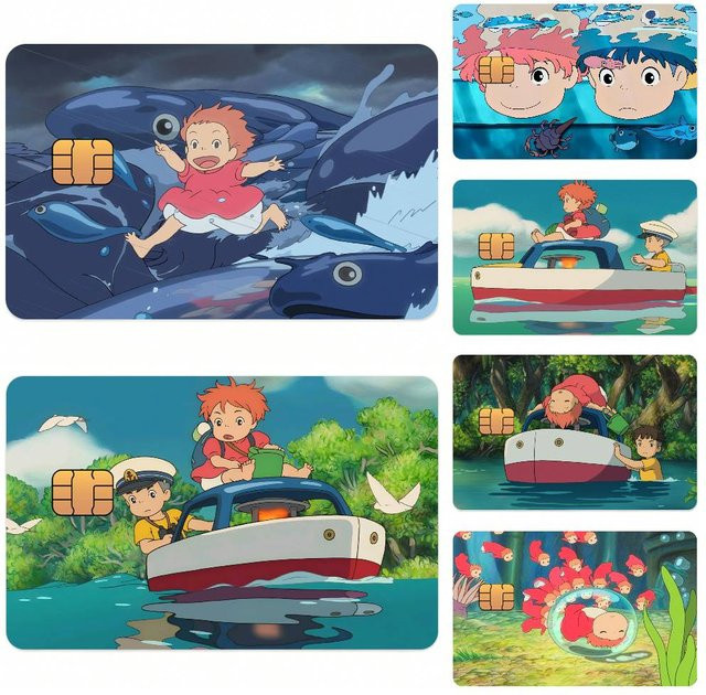 P-PonyoS Anime Kreditkarten-Skin Aufkleber in Multicolour für Bankkarten, Bus- und Metro-Karten, wasserfeste Aufkleber aus Papier - Bild 1