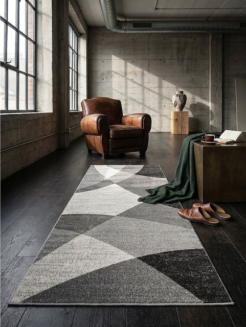 Pflegeleichter Niederflor-Läufer Kadima Design in Grau B: 80 cm, L: 140 cm - Bild 1