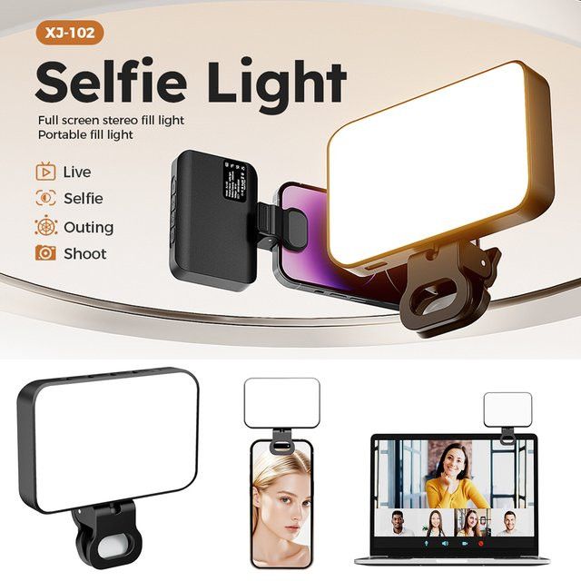FRST XJ102 Selfie-Licht mit 800 mAh Akku, wiederaufladbar, 3 Modi und einstellbarer Helligkeit, tragbare Taschenlampe für Videokonferenzen - Bild 1