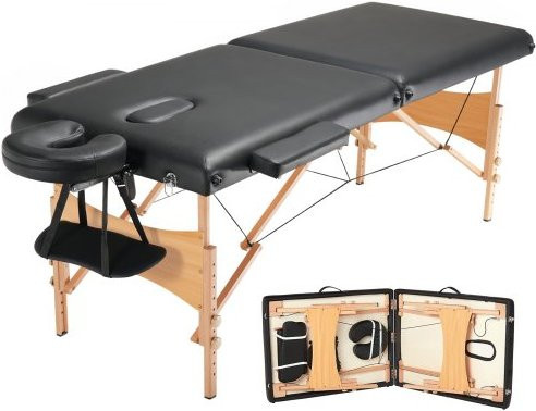 VEVOR Tragbare Massageliege Schwarz, Klappbare Massagebank mit 8 Höhenstufen, Spa-Tisch für Tattoo und Salon inklusive Kopfstütze, Armlehnen, Handpalette und Tragetasche, Belastbarkeit bis 272,2 kg - Bild 1