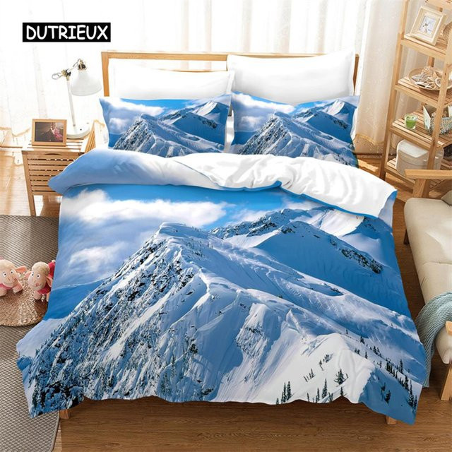 Bettwäsche-Set Naturlandschaft Schneeberg mit Kissenbezug, Blau, Microfaser, B/H: 210 x 210 cm - Bild 1