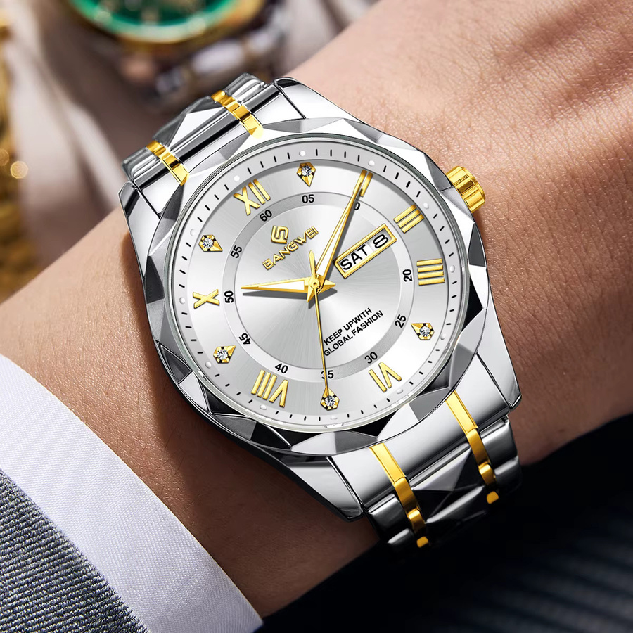 BANGWEI Armbanduhr Quarz, Edelstahl, Bicolor, Herren - Bild 5