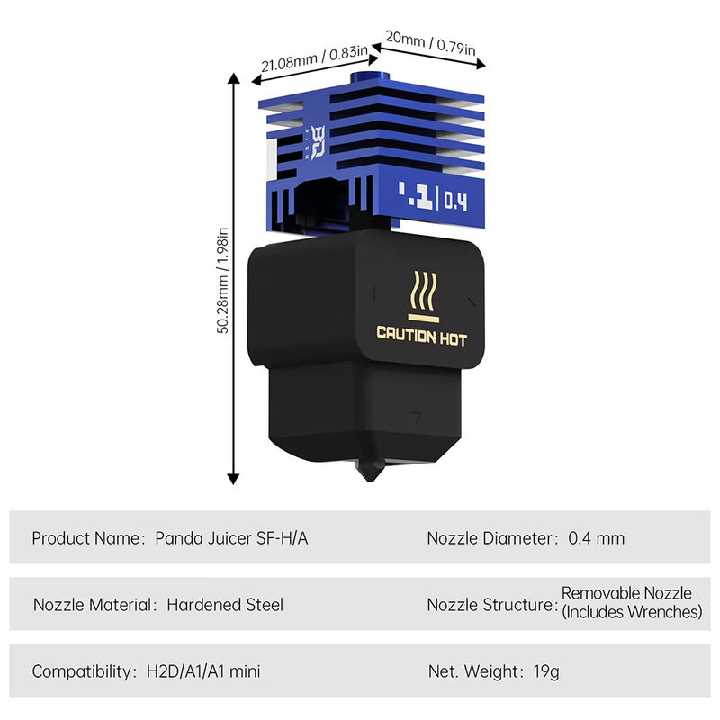 BIGTREETECH Panda Juicer Standard Flow Hotend mit Nano-Beschichtungsdüse aus gehärtetem Stahl für Bambulab H2D A1 A1mini in Blau - Bild 3