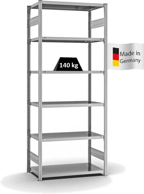 PROREGAL Fachbodenregal Stecksystem T-Profil Light-Duty in Silber, verzinkt, H x B x T: 250 x 100 x 50 cm, 6 Ebenen, beidseitig nutzbar - Bild 1