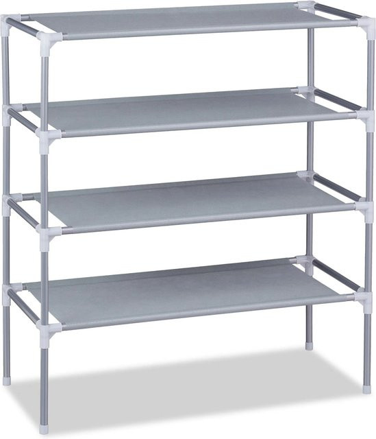 Relaxdays Schuhregal aus Eisen in Grau mit 4 Ebenen und Stecksystem, B/T/H: 68 x 62 x 28 cm - Bild 1