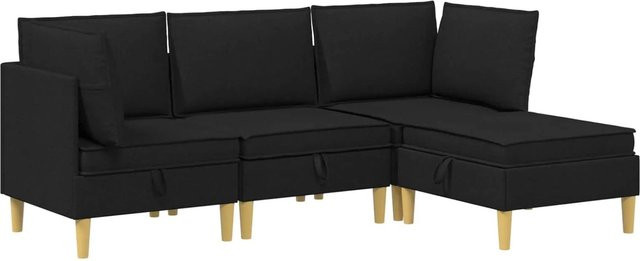 vidaXL Wohnzimmergarnitur in L-Form aus Stoff in Schwarz mit Ecksofas, Mittelsofa, Fußhocker und Kissen - Bild 1