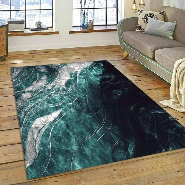 Karpetti Abstrakter Marmorteppich in Mehrfarbig, Rutschfest und Waschbar, B/T: 120 x 80 cm - Bild 1