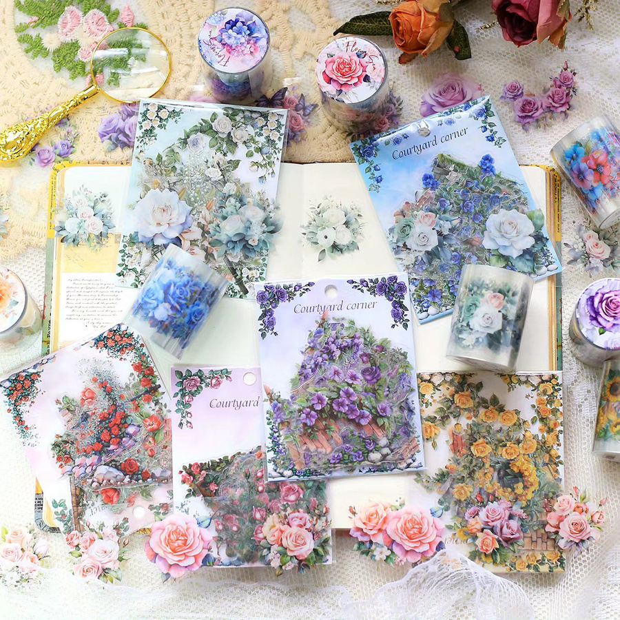 6 Packungen Blumen-Eckaufkleber mit 8 Rollen vorgeschnittenem Washi-Klebeband in Multicolour für dein DIY Junk Journal und Tagebuch - Bild 2
