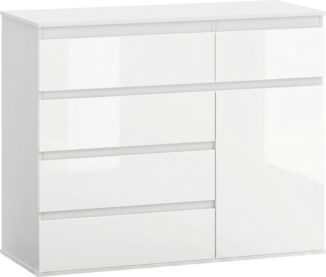 HOMCOM Sideboard Kommode mit 5 Schubladen und Soft-Close-Tür in Hochglanz Weiß, B/T/H: 100 x 40 x 80 cm - Bild 1