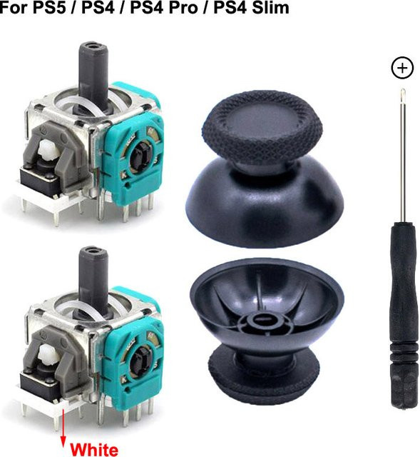 ChengHaoRan PS5 Controller Reparatur Kit mit 2x 3D Joystick einstellbarem Widerstand 2k3Ω, 2x Daumenstick Kappen und Schraubendreher in Blau und Multicolour - Bild 1